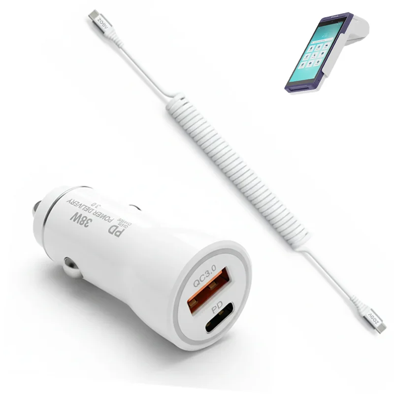 Chargeur de voiture POS 38W pour Smart Terminal Flex GoDaddy avec câble USB-C spiralé | Agoz