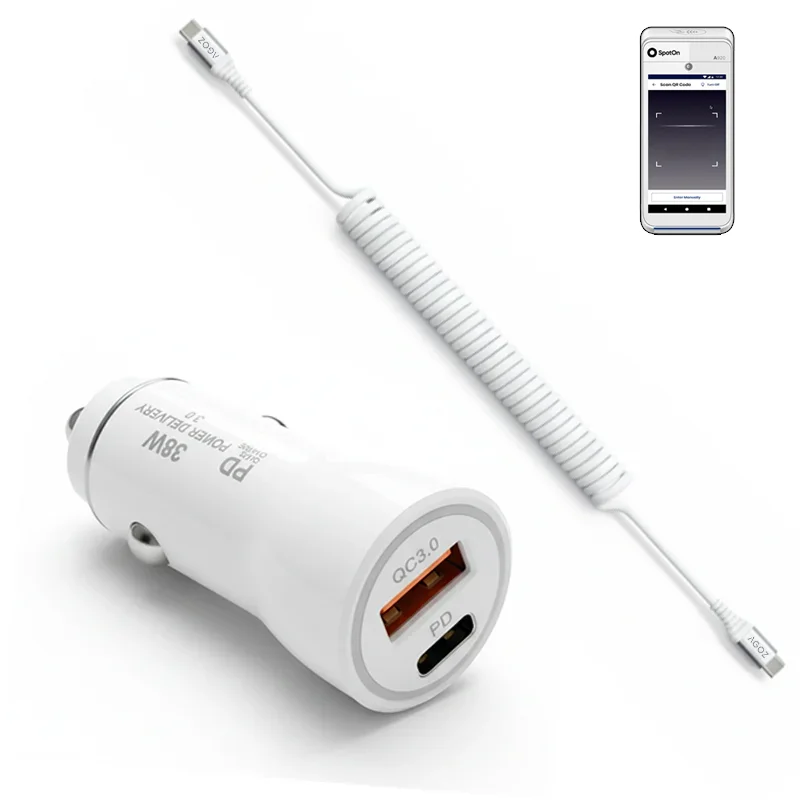 Chargeur de voiture 38 W pour appareil SpotOn POS portable avec câble USB-C spiralé | Agoz