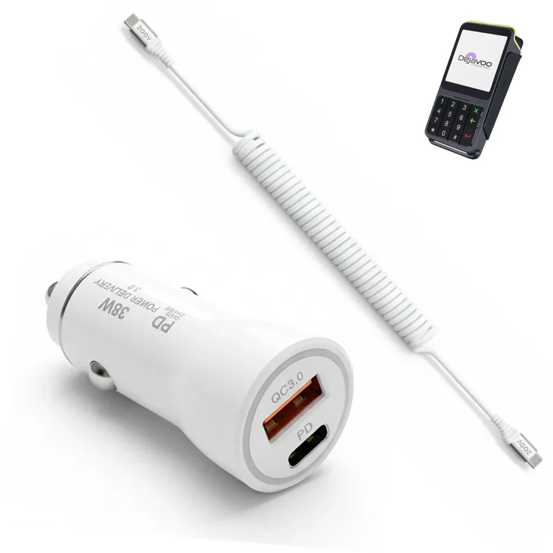 Chargeur de voiture 38W pour Dejavoo P17 avec câble USB-C spiralé | Agoz