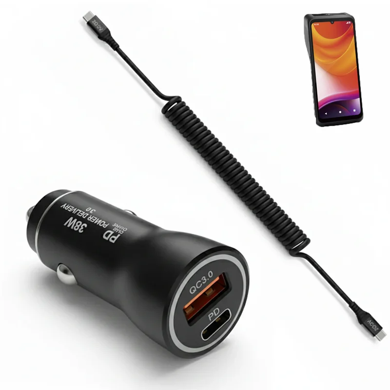 Chargeur de voiture 38 W pour terminal de point de vente Castles avec câble USB-C spiralé | Agoz