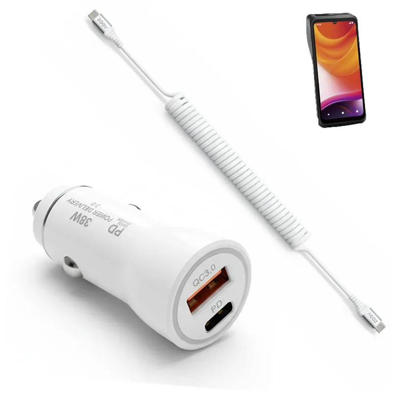 Chargeur de voiture 38 W pour terminal de point de vente Castles avec câble USB-C spiralé | Agoz