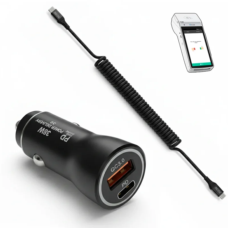 Chargeur de voiture 38W pour terminal POS Valor avec câble USB-C spiralé | Agoz