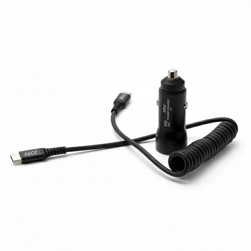 Chargeur de voiture 38 W pour terminal portatif de point de vente Adyen avec câble USB-C spiralé | Agoz