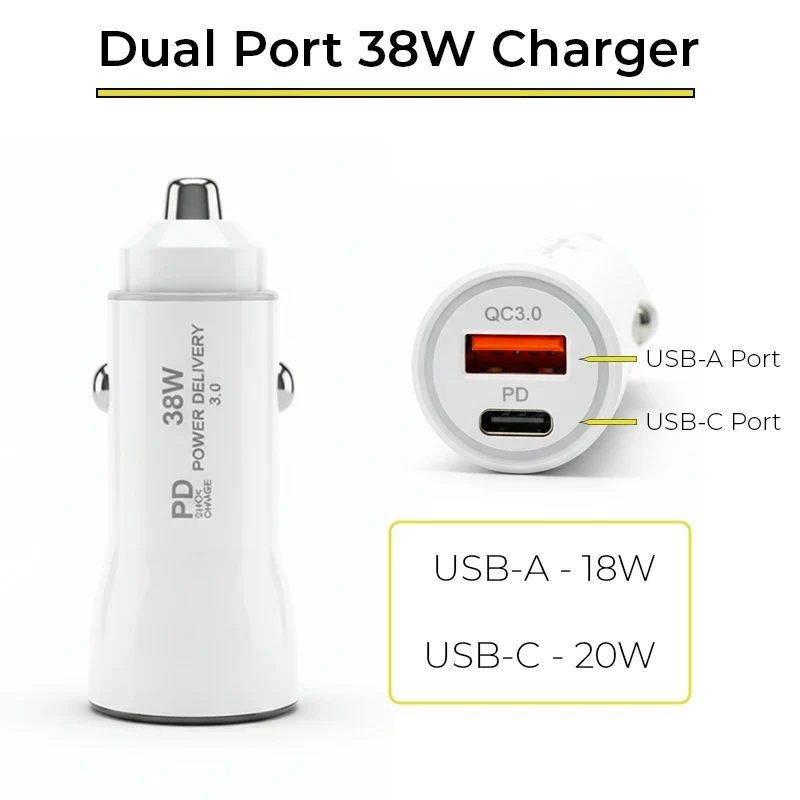 Chargeur de voiture 38W pour terminal POS Verifone avec câble USB-C spiralé | Agoz