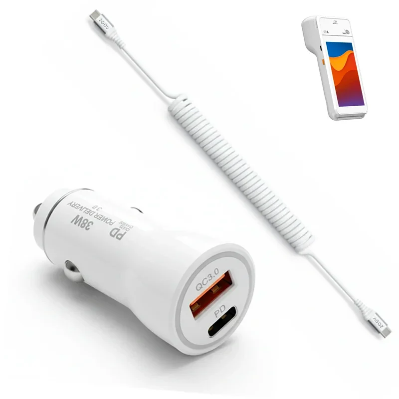 Chargeur de voiture 38W pour terminal PAX POS avec câble USB-C spiralé | Agoz