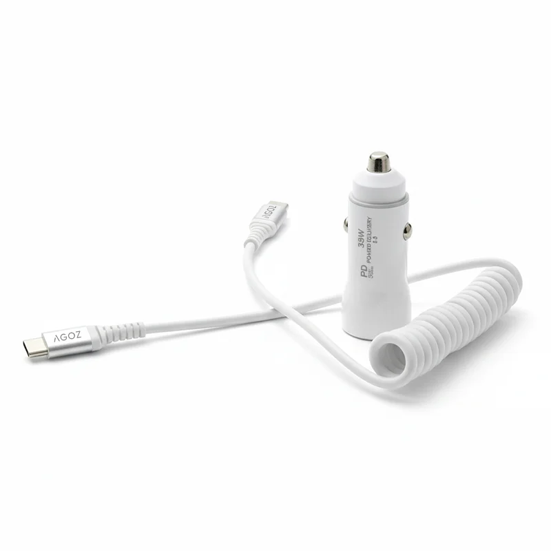 Chargeur de voiture 38W pour terminal PAX POS avec câble USB-C spiralé | Agoz
