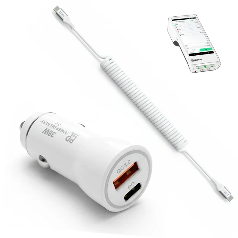 Chargeur de voiture 38 W pour terminal portatif Clover Flex avec câble USB-C spiralé | Agoz