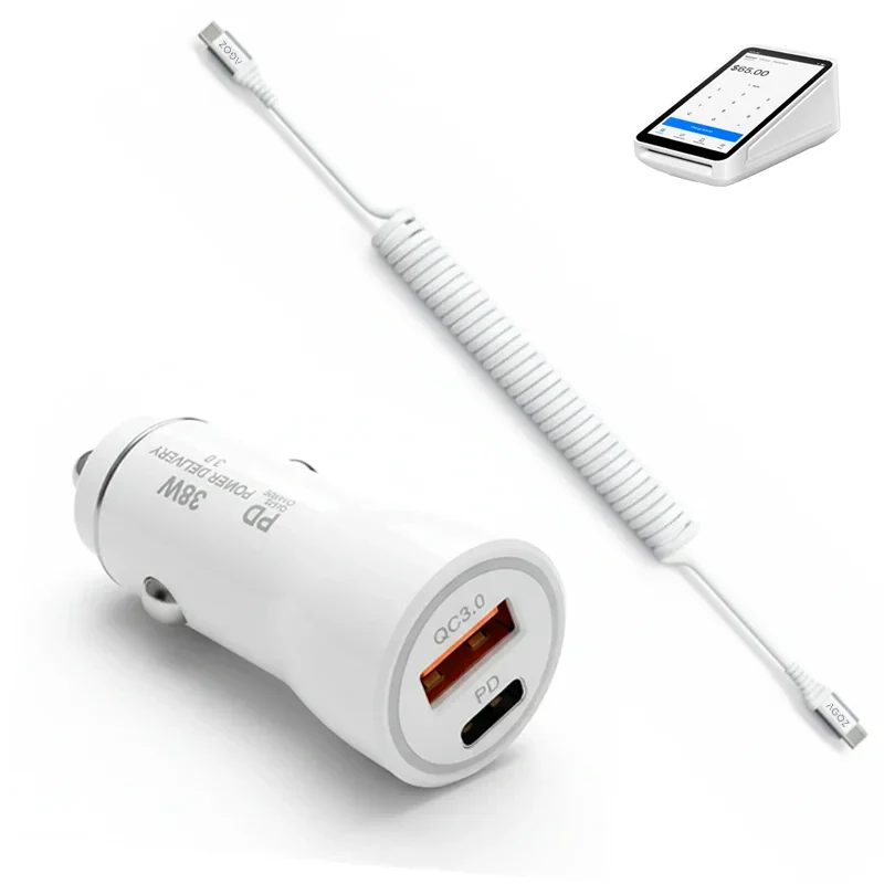 Chargeur de voiture 38 W pour Square POS avec câble USB-C spiralé | Agoz