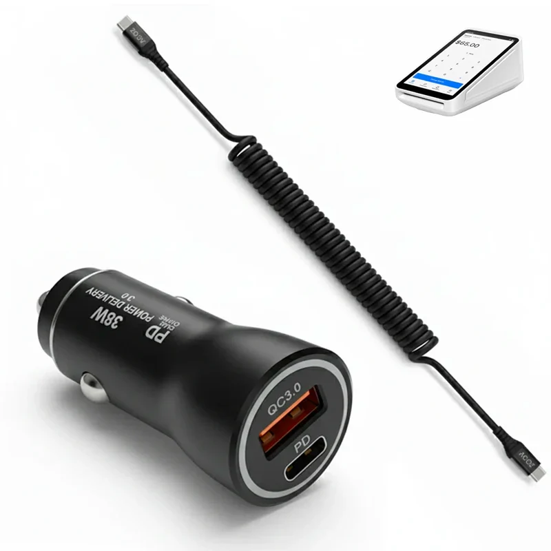 Chargeur de voiture 38 W pour Square POS avec câble USB-C spiralé | Agoz