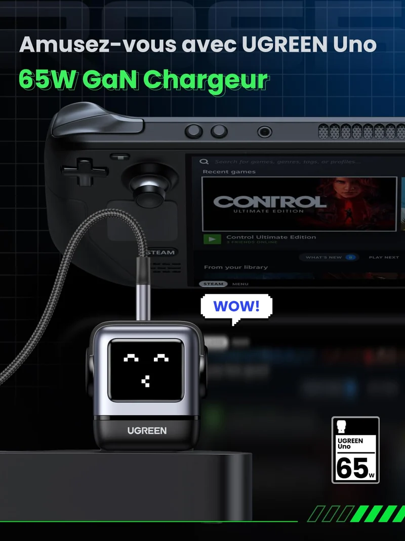 UGREEN Nexode Uno 65W Chargeur USB C Rapide 3 Ports (Noir)