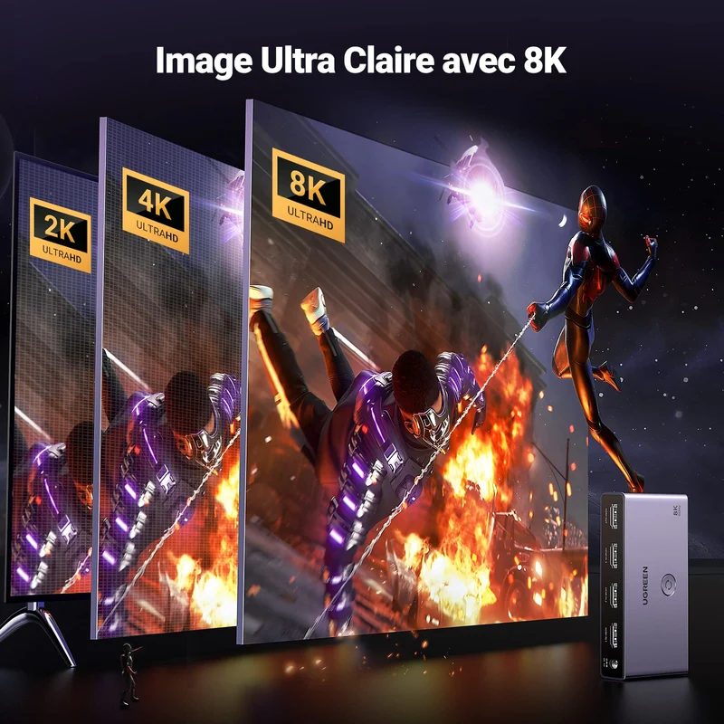 UGREEN Switch HDMI 2.1 8K 60Hz Commutateur HDMI 4K 120Hz 1080P Dolby Vision Atmos HDR 3D Haute Vitesse 48Gbps