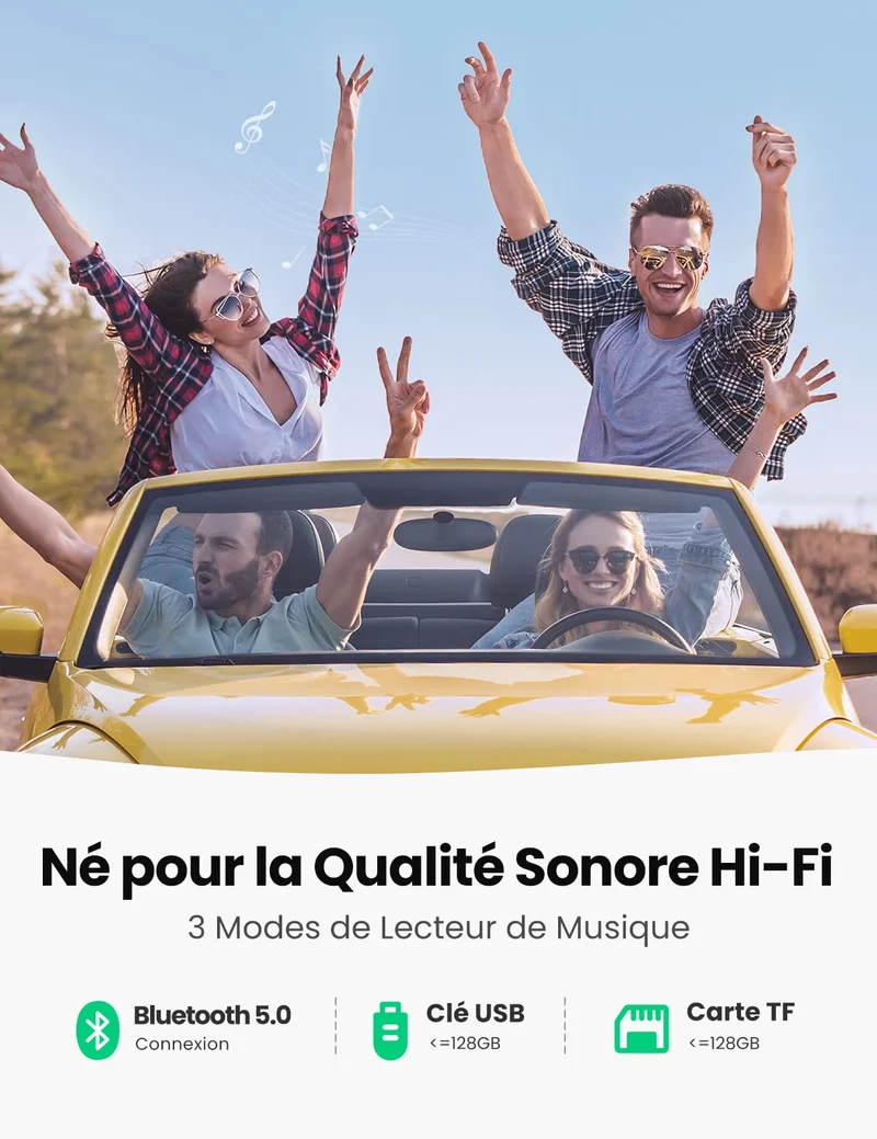 UGREEN Transmetteur FM Bluetooth 5.0 Adaptateur Audio de Voiture sans Fil Chargeur Allume Cigare USB C