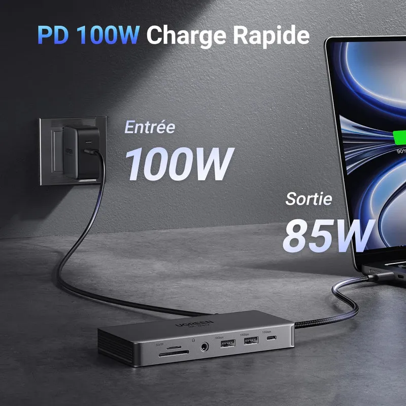 UGREEN Revodok Pro 211 Docking Station USB C 11 en 1 Double HDMI 8K30Hz USB 3.2 10Gbps avec Ethernet RJ45 Hub Adaptateur USB C