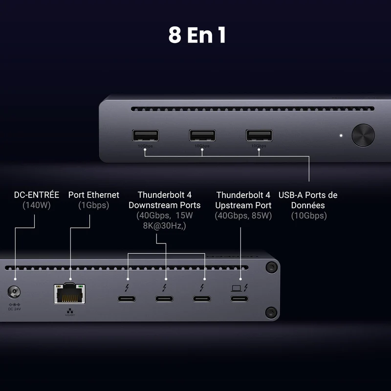 UGREEN Revodok Max 208 Dock Station Accueil 8 en 1 Triple Thunderbolt 4 15W (40Gbps 8K30Hz )