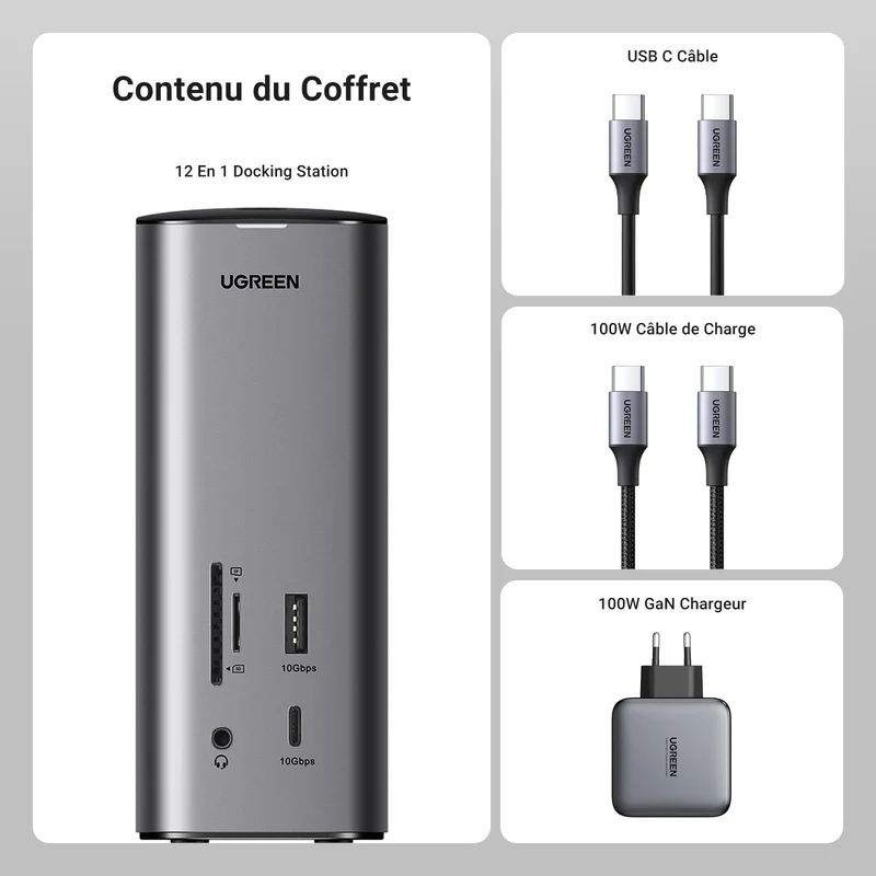 UGREEN Revodok Pro 12 en 1 Docking Station USB C 8K30Hz 4K60Hz Double HDMI 10Gbps 100W Charge