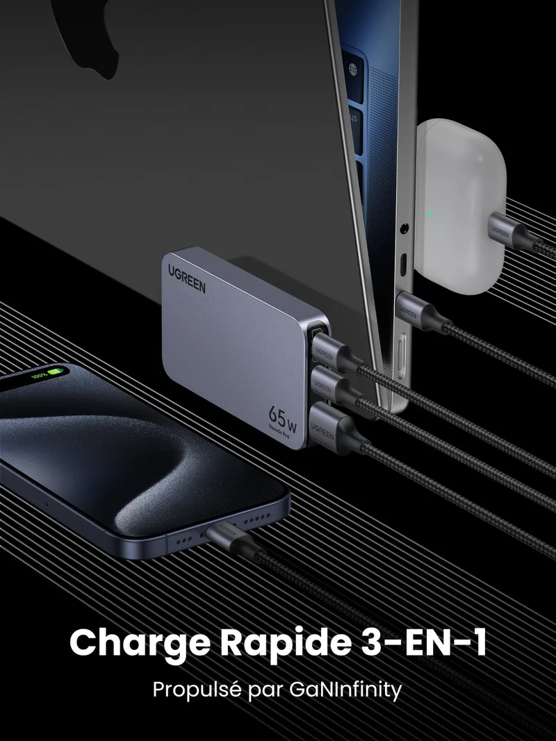 UGREEN Nexode Pro 65W Ultra-Fin Chargeur GaN (Prise EU UK US)