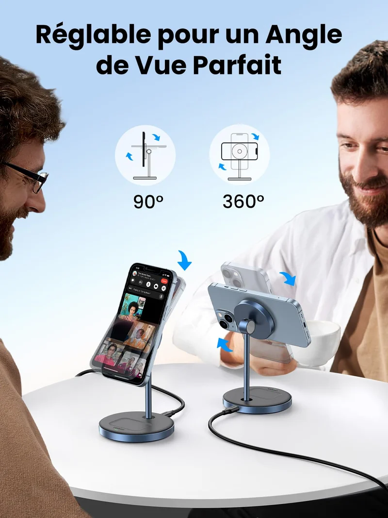 UGREEN Support de Chargeur Magnétique 2 en 1 Station de Charge Induction sans Fil
