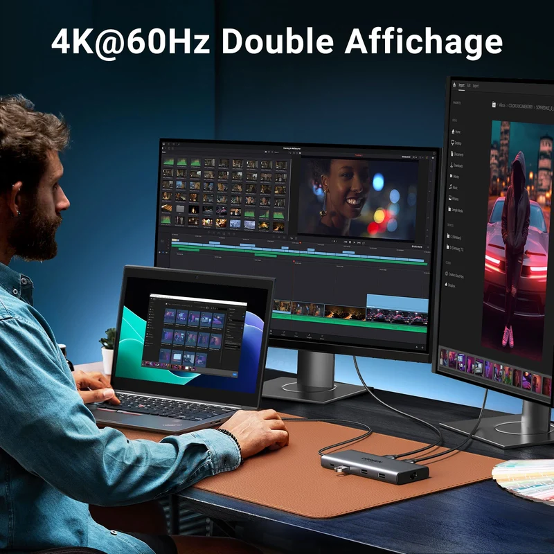 UGREEN Revodok Pro 210 Hub USB-C 10-en-1 (double HDMI 4K 60 Hz, 100 W PD)