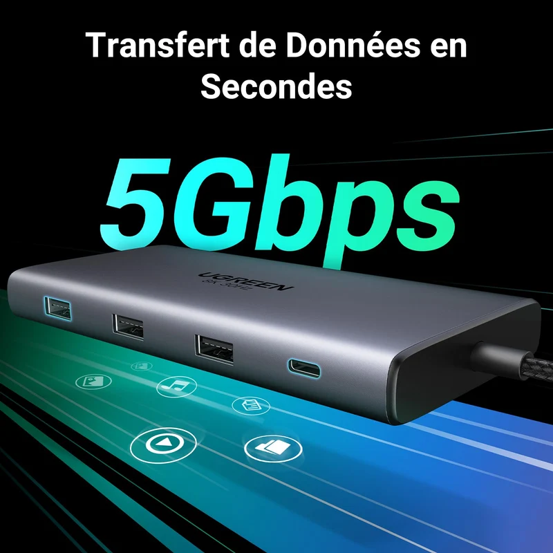 UGREEN Revodok Pro 210 Hub USB-C 10-en-1 (double HDMI 4K 60 Hz, 100 W PD)