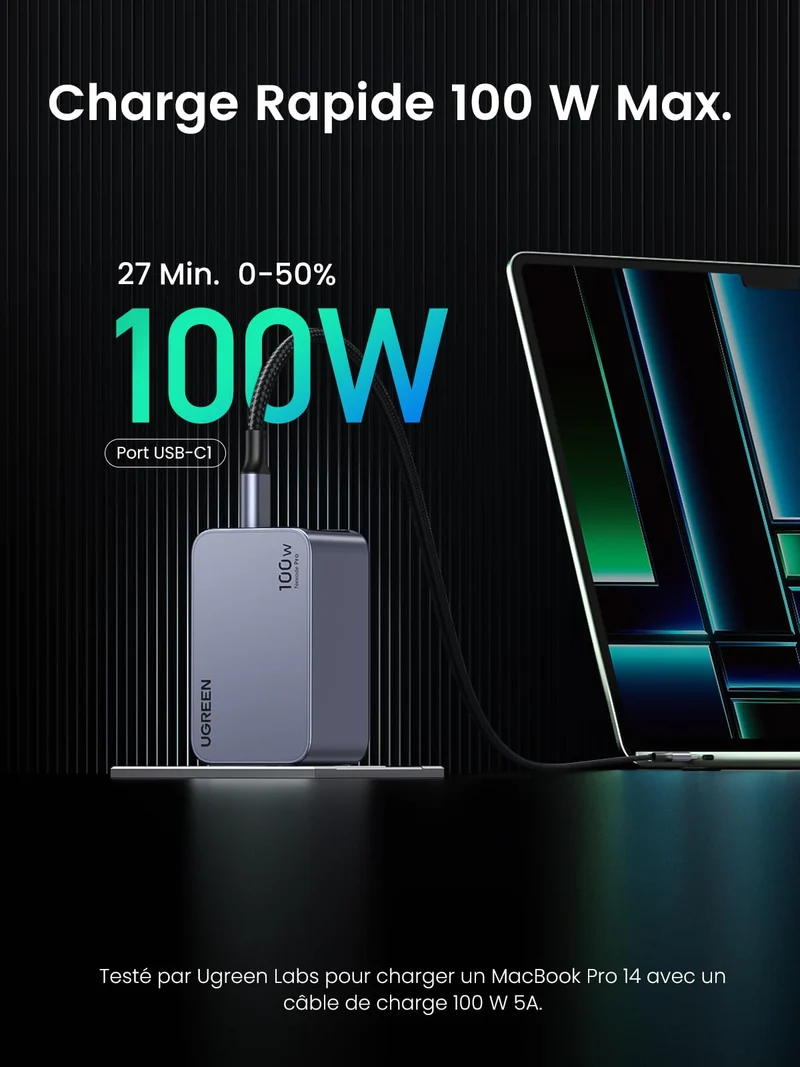 UGREEN Nexode Pro 100W 3 Port GaN Fast Chargeur