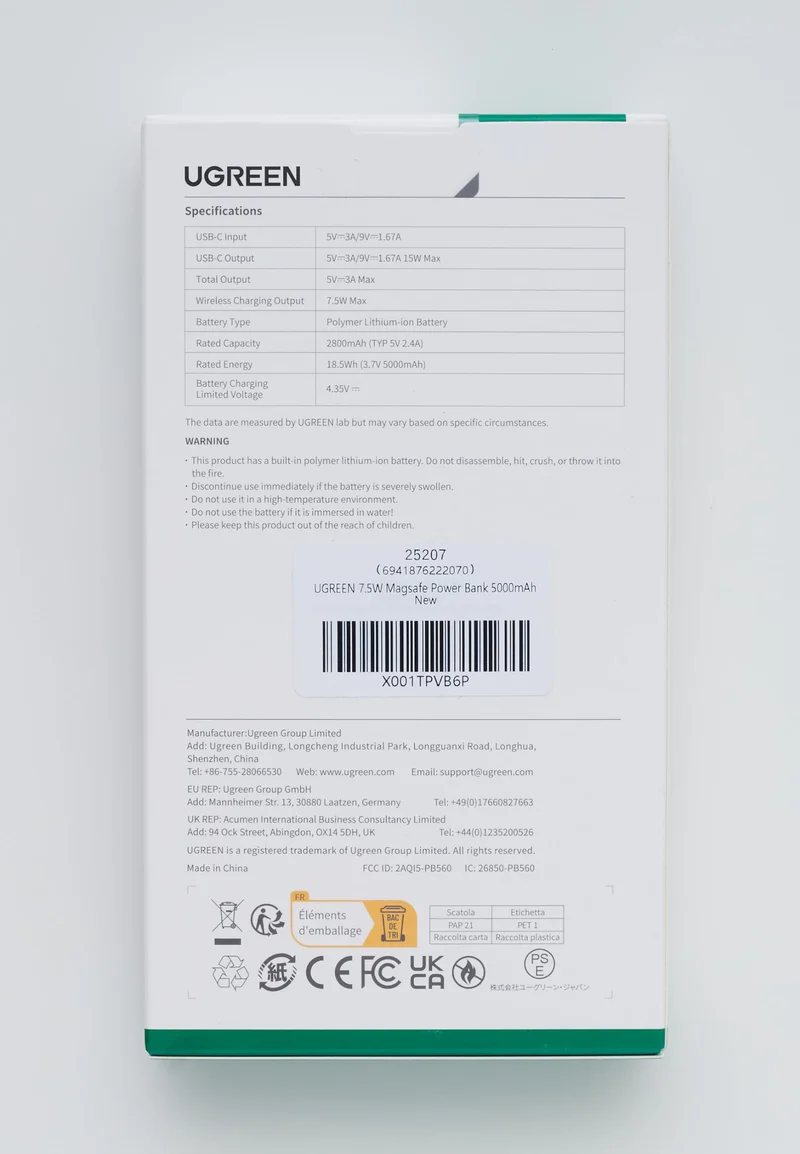 UGREEN Mini Batterie Externe Magnétique sans Fil 5000mAh 15W USB C