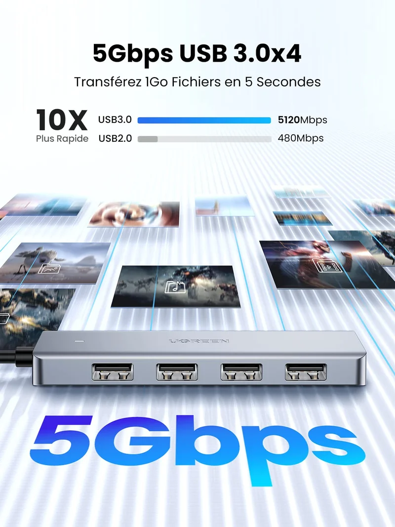 UGREEN Hub USB C vers 4 Ports USB 3.0 5Gbps Adaptateur USB C Hub Multiports USB