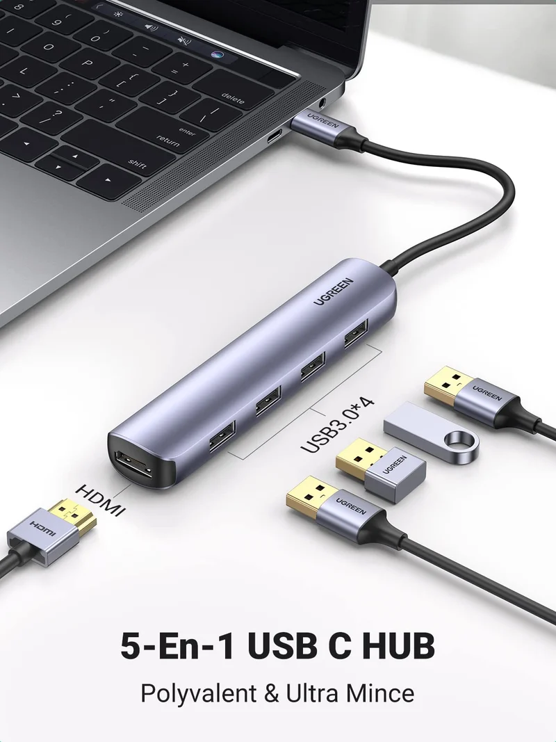 UGREEN Hub USB-C 5-en-1 (HDMI 4K@30Hz, 4 USB 3.0)
