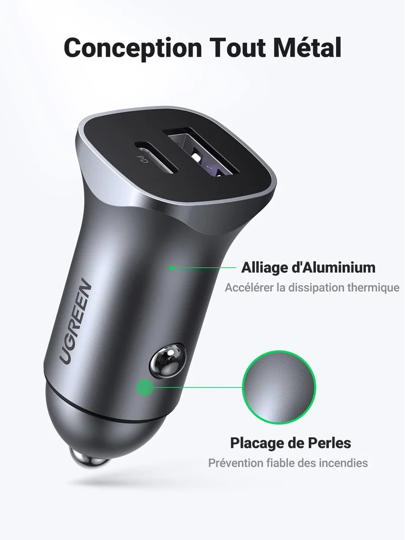 UGREEN Chargeur Voiture USB C 30W PD QC 3.0 PPS
