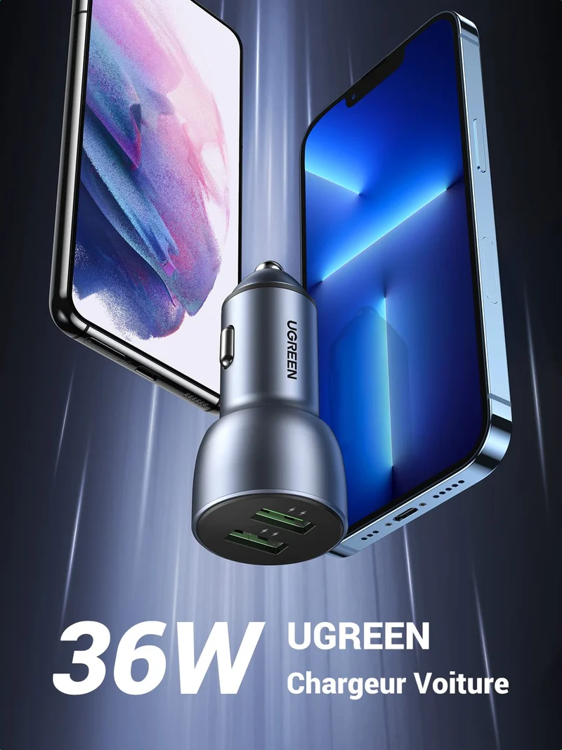 UGREEN Chargeur Allume Cigare USB QC 3.0 36W 2 Ports Chargeur Voiture