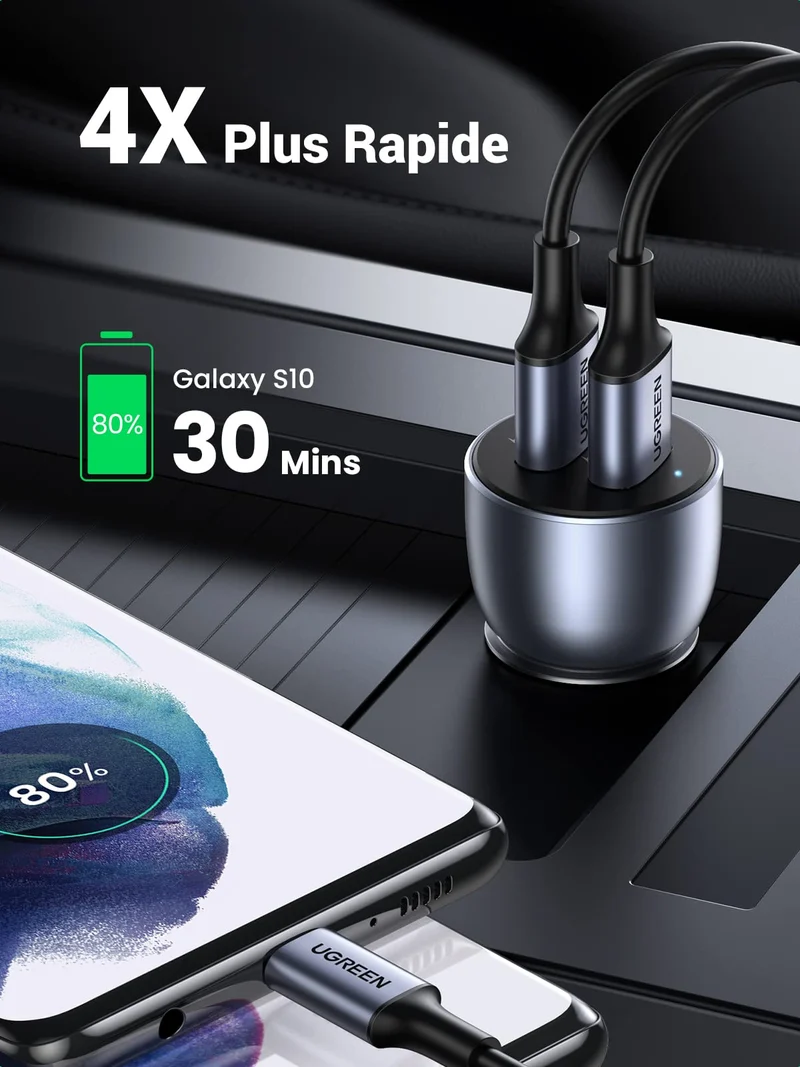 UGREEN Chargeur Allume Cigare USB QC 3.0 36W 2 Ports Chargeur Voiture