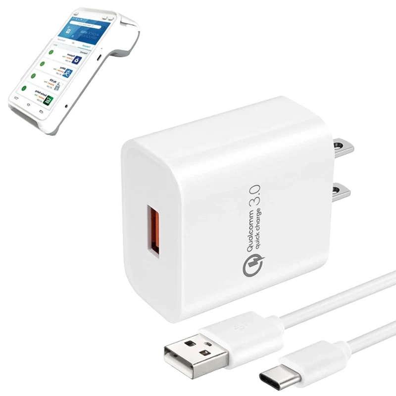 Chargeur mural pour terminal PAX POS avec câble USB-A vers USB-C | Agoz