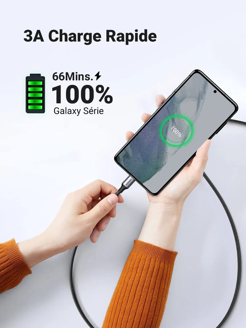 UGREEN Câble USB C vers USB C PD Charge Rapide 60W Câble USB Type C Nylon Tressé