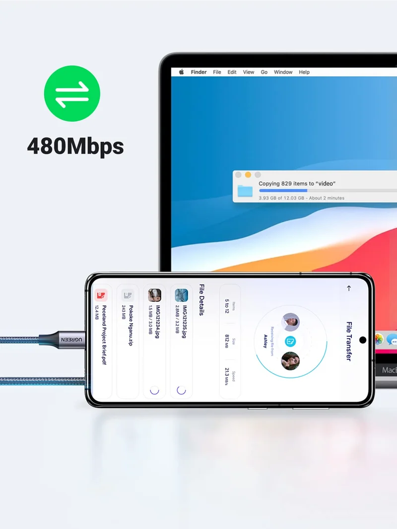 UGREEN Câble USB C vers USB C PD Charge Rapide 60W Câble USB Type C Nylon Tressé