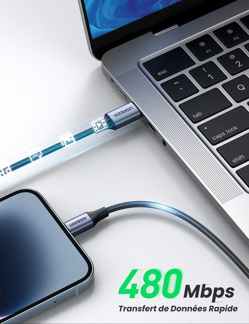 UGREEN Câble Lightning vers USB C MFi Certifié Nylon Tressé Chargeur iPhone Rapide