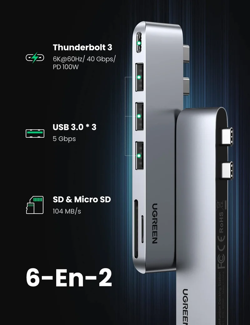 UGREEN Hub USB-C 6-en-2 Pour MacBook Pro