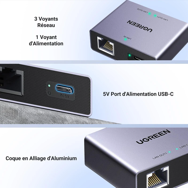 UGREEN Switch Ethernet 2 Port Switch RJ45 1000 Mbps Ethernet Splitter Network Switch