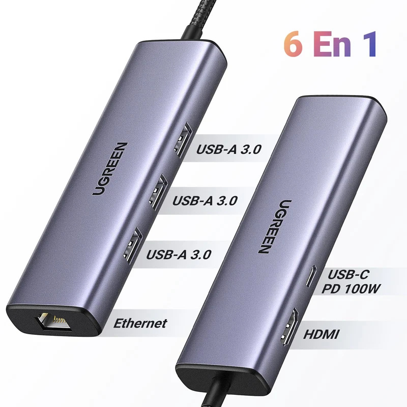 UGREEN Revodok 1061 Hub USB-C 6-en-1 (100W PD, HDMI 4K@30Hz)