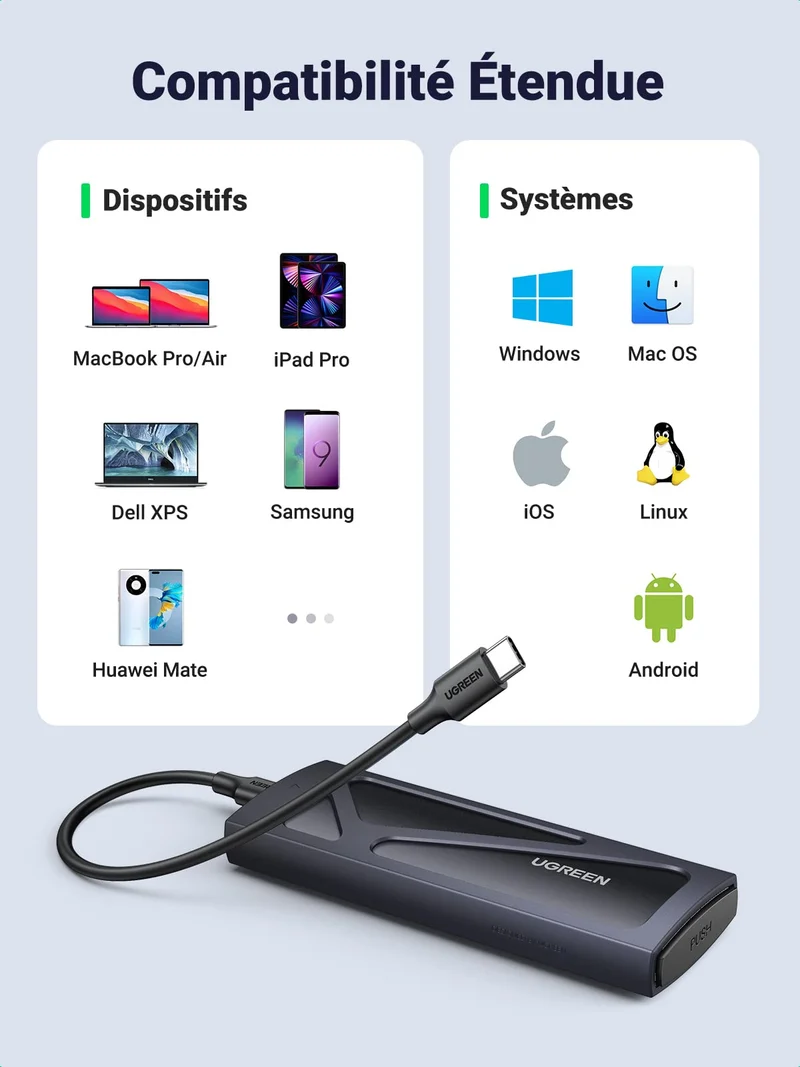 UGREEN Boîtier M.2 SSD NVMe 10 Gbps USB 3.2 Gen 2 Adaptateur