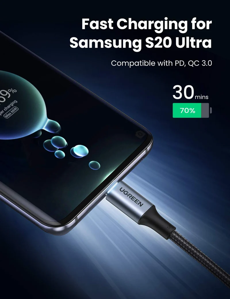 UGREEN Câble USB C vers USB C PD 100W Nylon Tressé (5A 20V Type C)