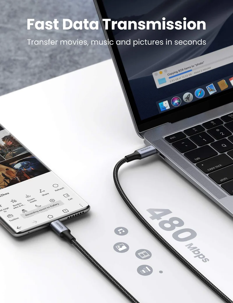 UGREEN Câble USB C vers USB C PD 100W Nylon Tressé (5A 20V Type C)