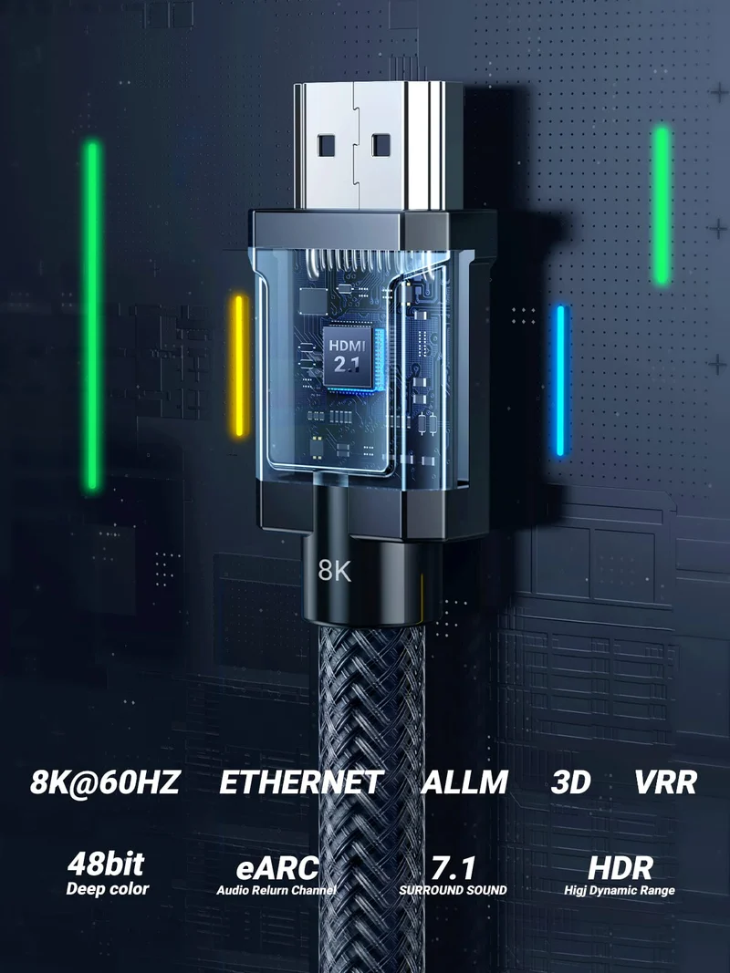 UGREEN Cable HDMI 2.1 8K 60Hz 4K 120Hz High Speed 48 Gbps par Ethernet (2M)