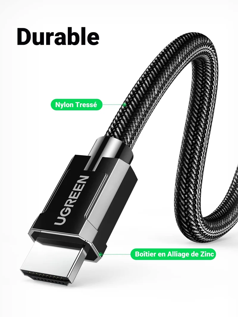 UGREEN Cable HDMI 2.1 8K 60Hz 4K 120Hz High Speed 48 Gbps par Ethernet (2M)