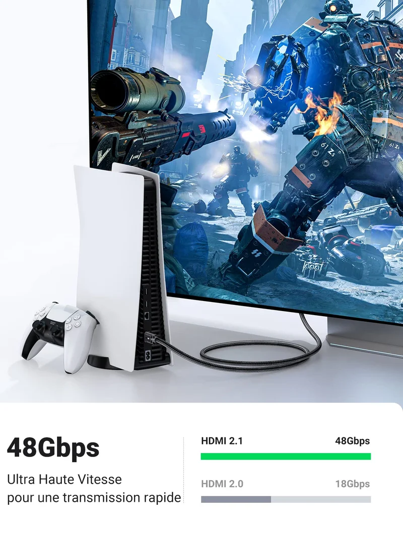 UGREEN Cable HDMI 2.1 8K 60Hz 4K 120Hz High Speed 48 Gbps par Ethernet (2M)