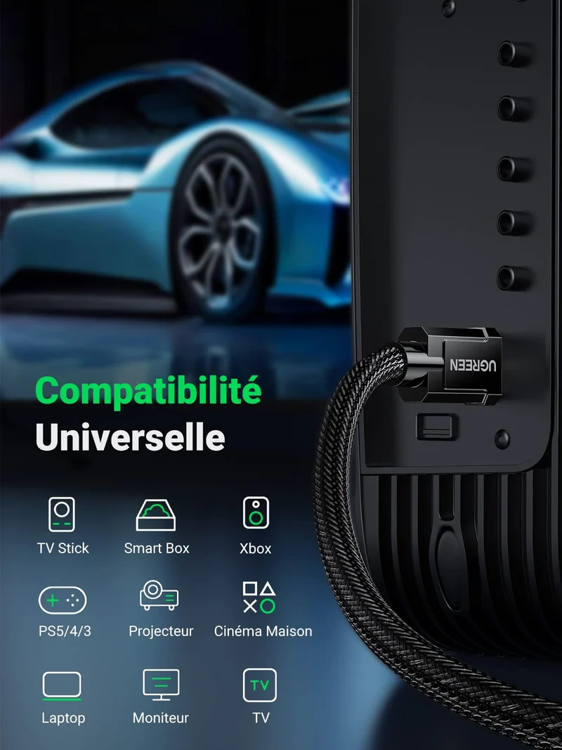 UGREEN Cable HDMI 2.1 8K 60Hz 4K 120Hz High Speed 48 Gbps par Ethernet (2M)