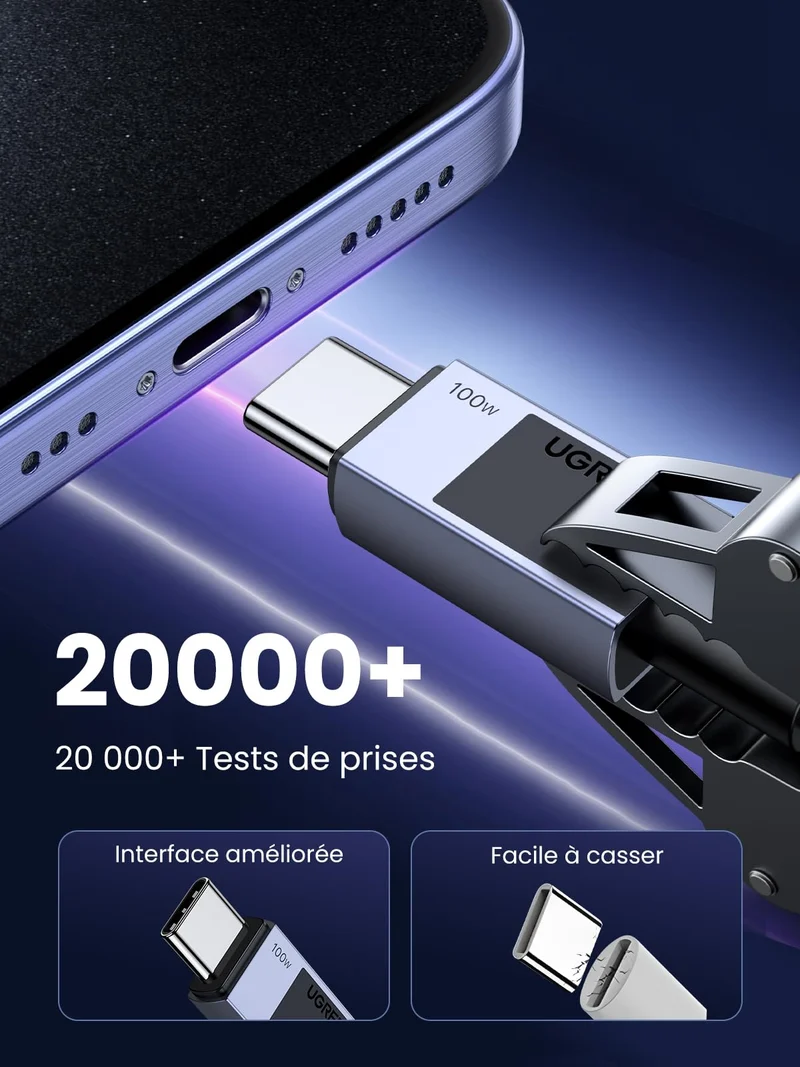 UGREEN Câble USB C PD 100W 20V 5A Charge Rapide QC 4.0 Chargeur Type C (0.5M)