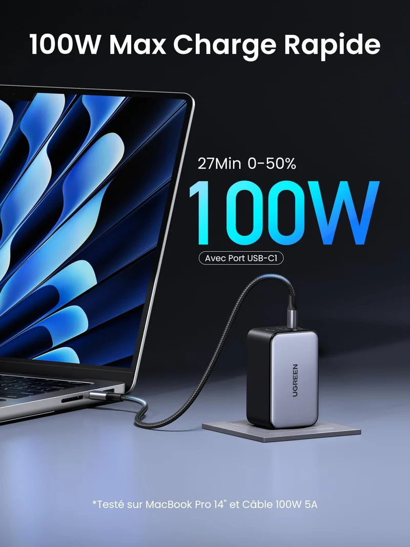 UGREEN Nexode X 100W Chargeur USB C Rapide avec Technologie GaNInfinity