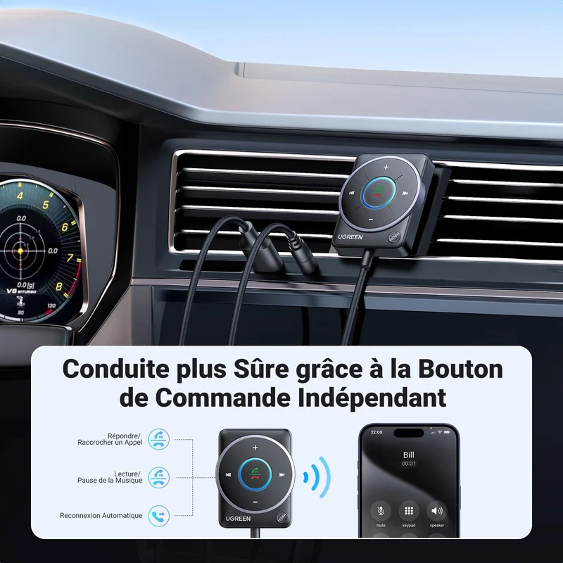 UGREEN Récepteur Bluetooth 5.4 Voiture Adaptateur Bluetooth Jack 3.5mm