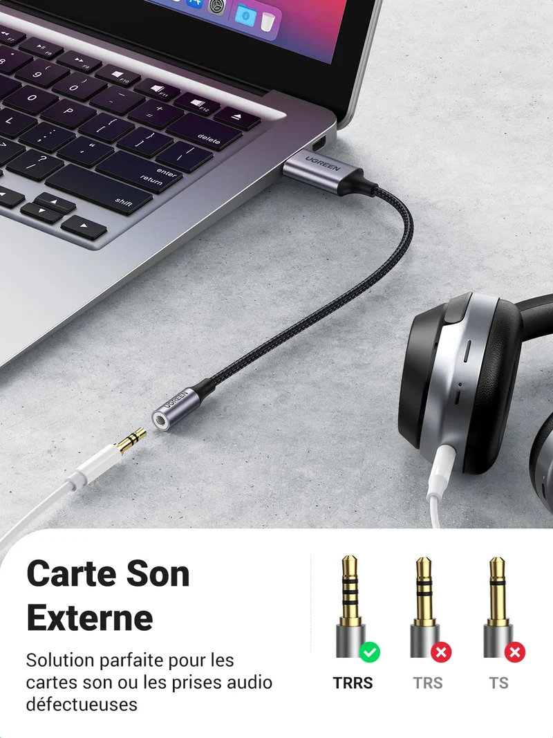 UGREEN Adaptateur USB vers Jack 3,5mm Carte Son Externe USB