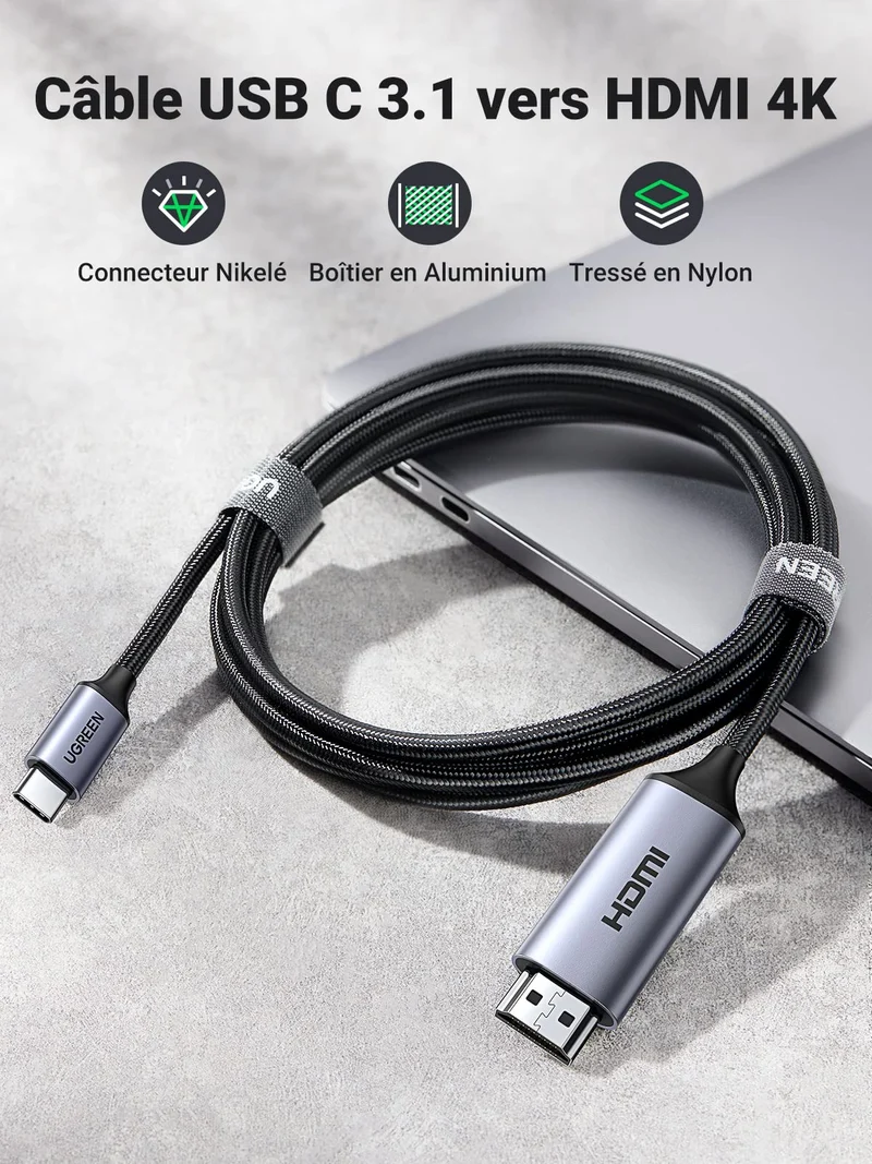 UGREEN 2M Cable USB C vers HDMI 4K 60Hz Cable Type C Thunderbolt 3