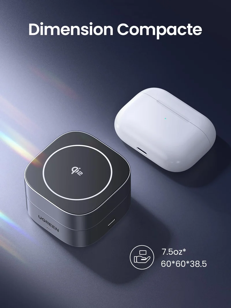 UGREEN MagFlow Chargeur Sans Fil 2-en-1 (Qi2 15W, Compatible MagSafe, Pliable)